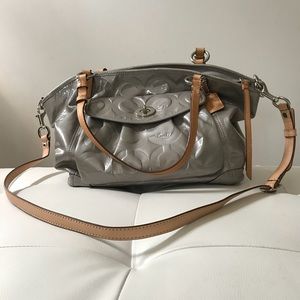 Coach Leah tote medium grey patent leather